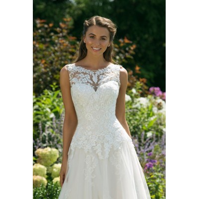 Tulle A-line Gown with Subtle Lace Detailed Skirt