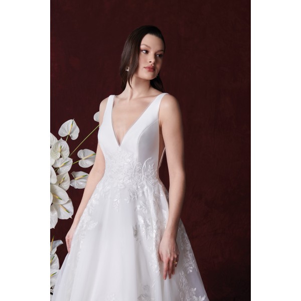 88350  Hattie V-Neck A-Line Wedding Dress with Mikado Bodice and Organza Skirt