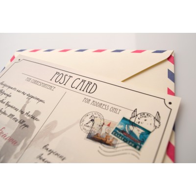 Φάκελος ορθογώνιος κρεμ λείος αεροπορίας δίχρωμος και Κάρτα κρεμ με θέμα card postal